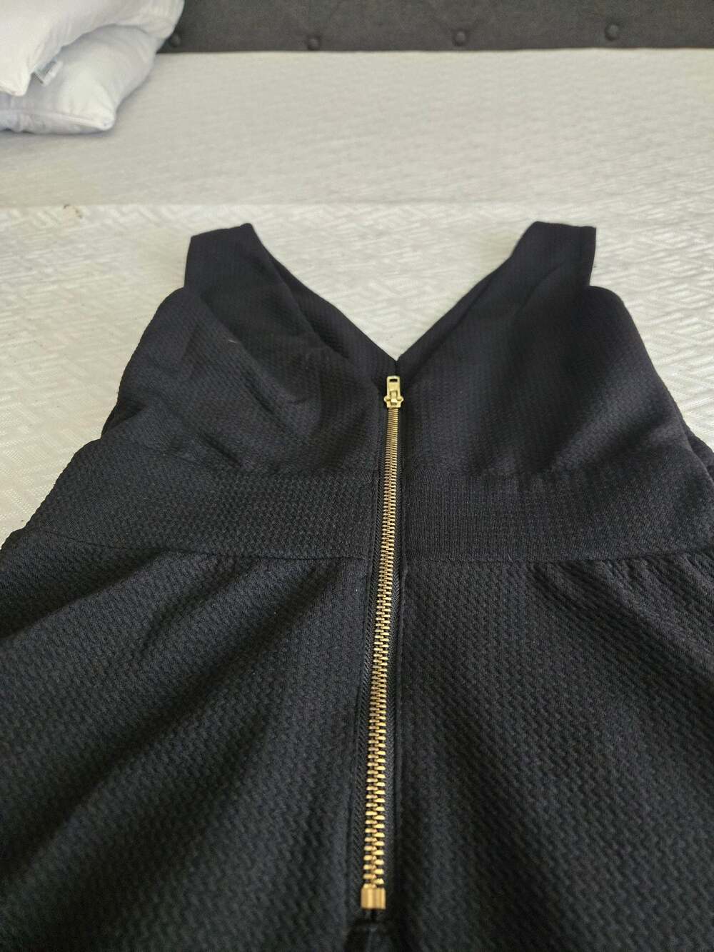 Haute Monde Black Sleeveless V-Neck Mini Dress with Front Gold Zipper